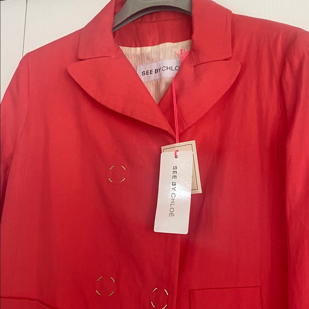 See By Chloé Coral-Red Double-Breasted Trench Coat